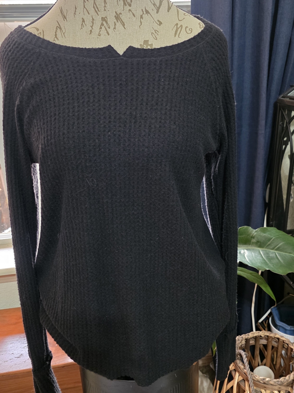 Michael Stars Black Boat Neck Waffle Knit Sweater